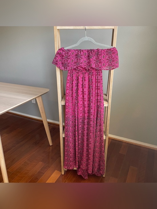 Hollister Dresses & Skirts - Hollister Strapless Sheer Floral Maxi Dress XS Maroon Party Gown Romantic Boho